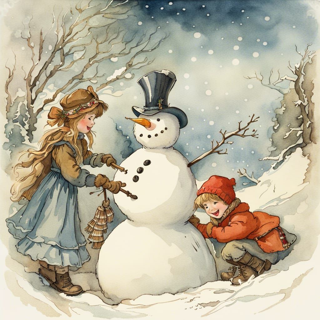 Sister and Brother Build a Winter Wonderland Snowman in Whim...