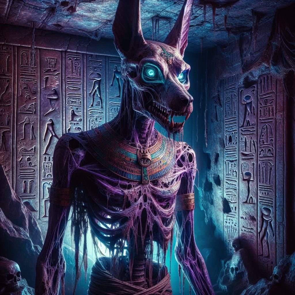 Surreal Mummified God of the Dead in Ancient Egyptian Tomb