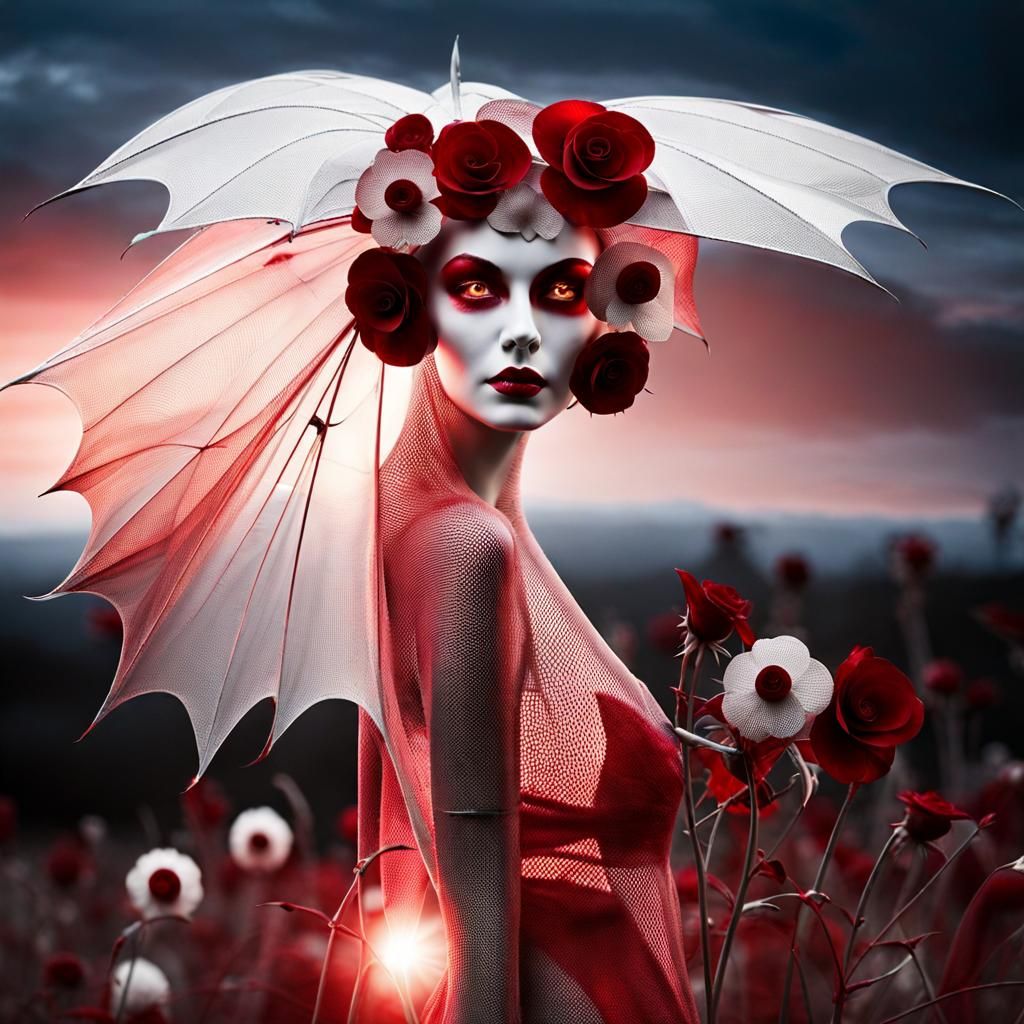 Ethereal Goddess with Cracked Textures and Holographic Skin