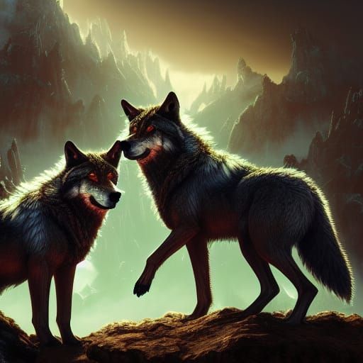 Epic Fantastical Wolves in Dreamlike Landscape