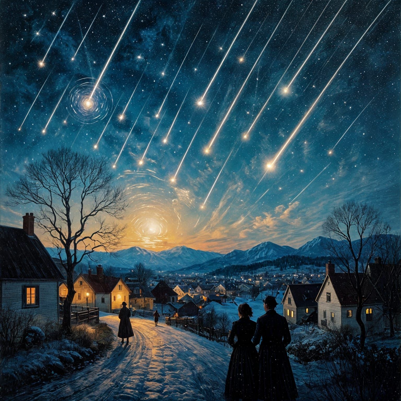 1833 Leonid Meteor Storm Oil Painting of Awe and Wonder