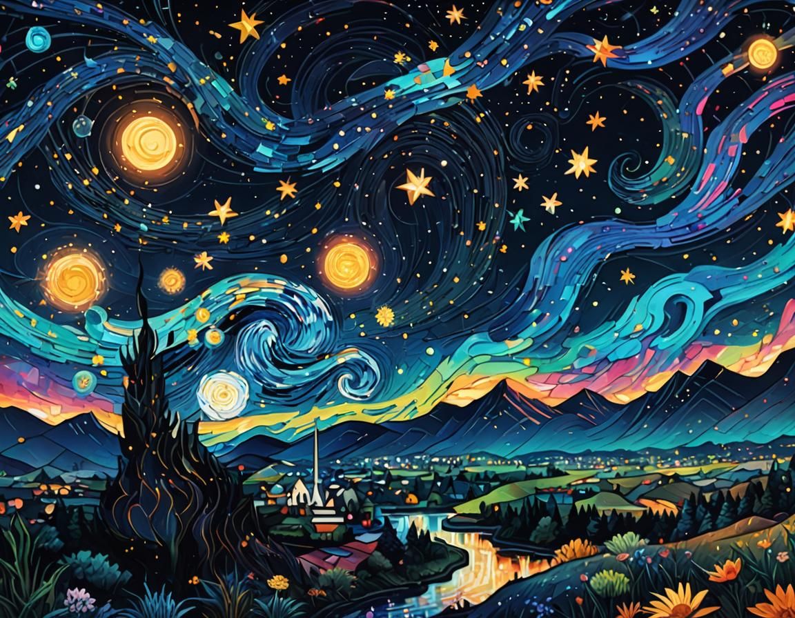 Starry Night Cosmic Hologram Art
