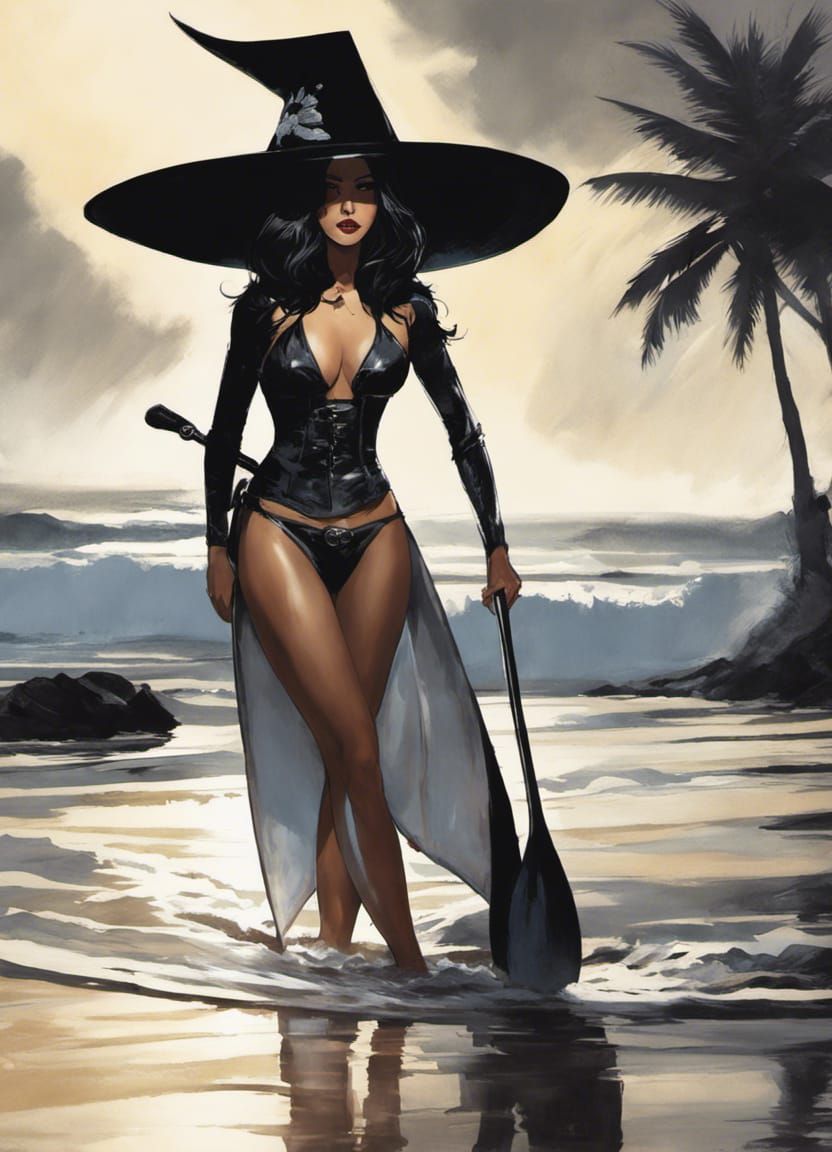 Sultry Chamorro Witch Surfer in Dark Glamour