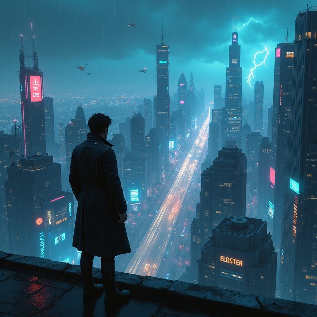 Cyberpunk Cityscape at Night in Neon Lights