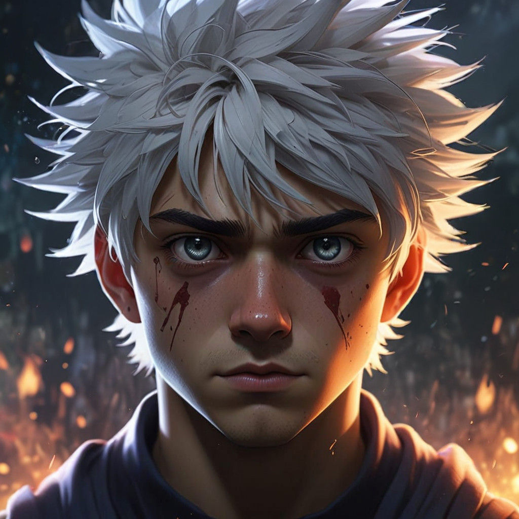 Twisted Fury: Hyperrealistic Portrait of Killua