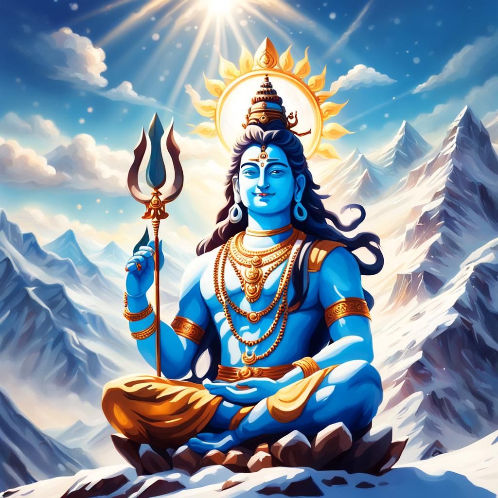 Sage Shiva Contemplates Serenity on Sacred Snowy Mountain