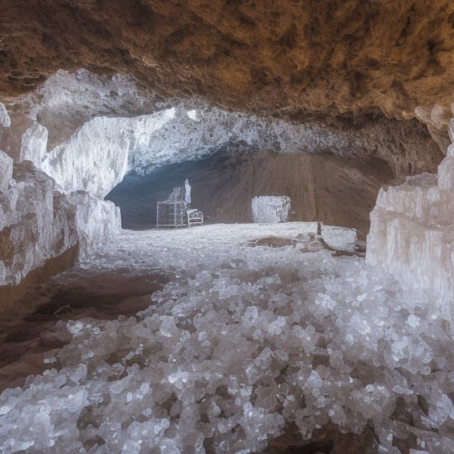 Mountain Cave Illuminated by Glowing Crystals