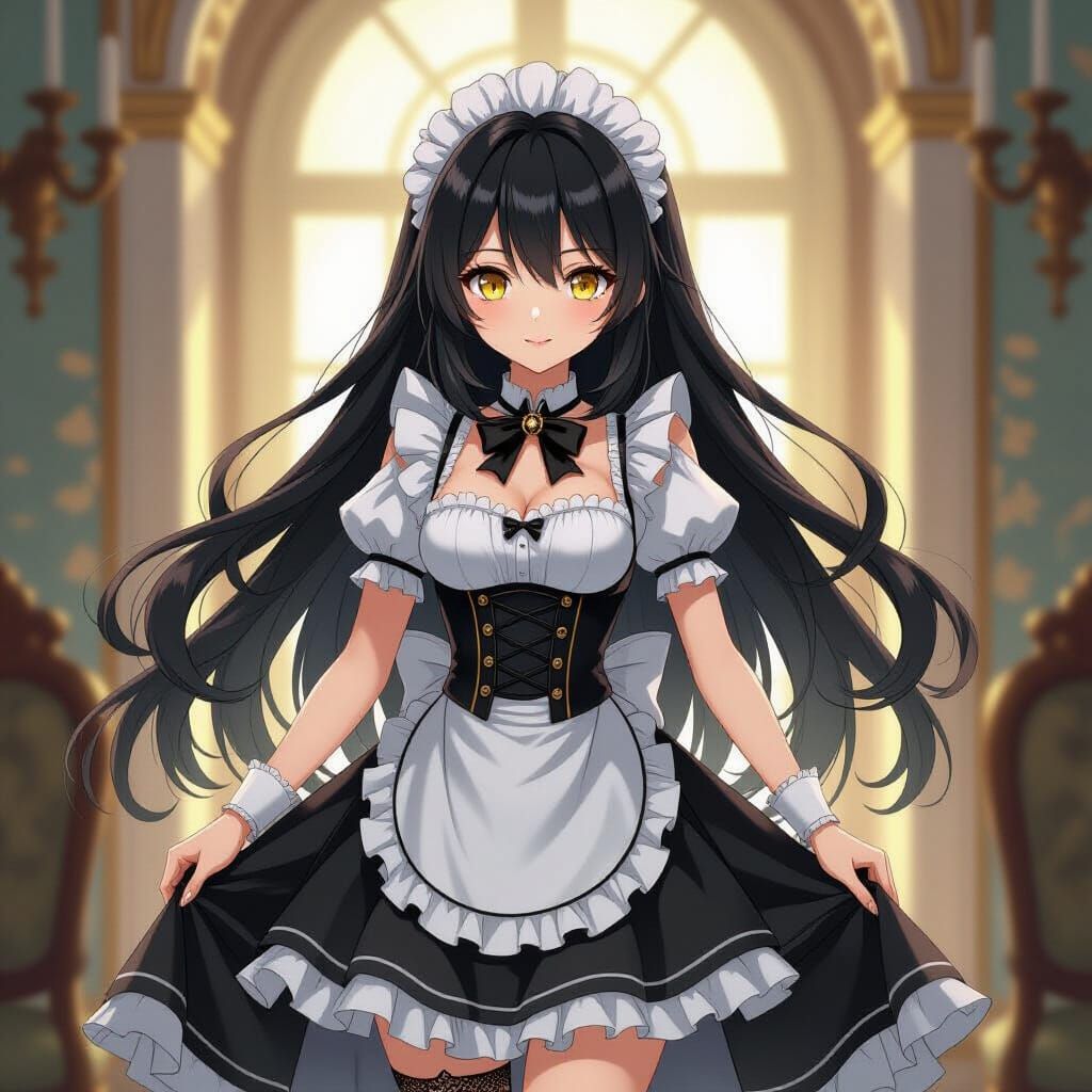 Anime Maid Girl in Baroque Room Concept Art
