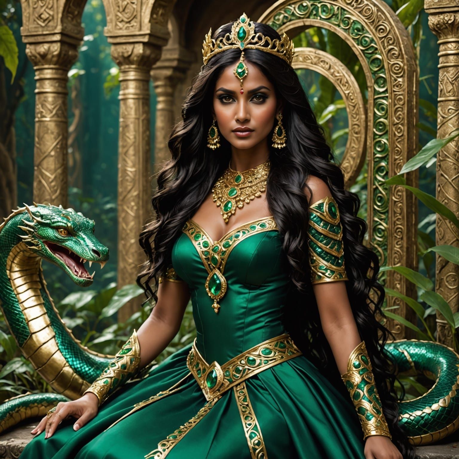 Serpent Queen in Ancient Indian Temple