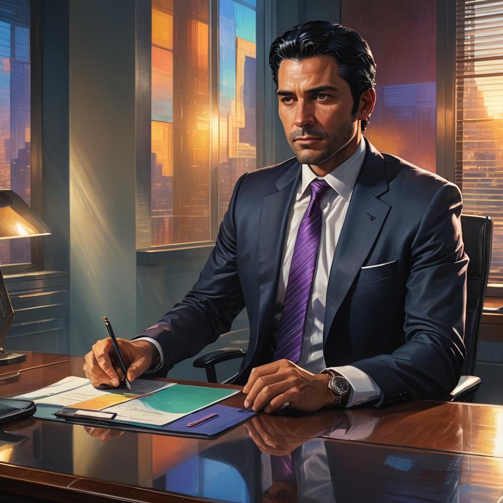 Elegant Fantasy Executive in a Corner Office Masterpiece