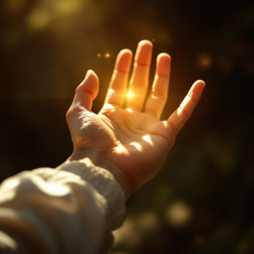 Masculine Hand Radiates Comfort and Trust in Warm Light