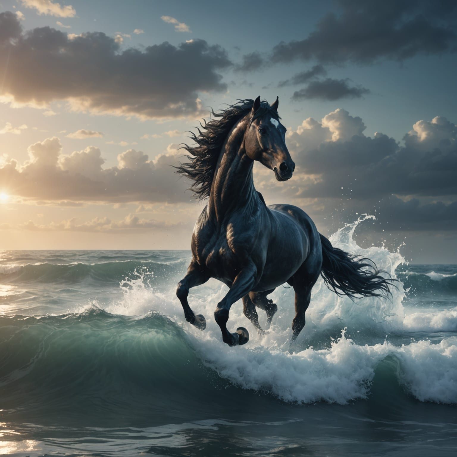 Mythic Water Element Stallion Erupts from the Ocean