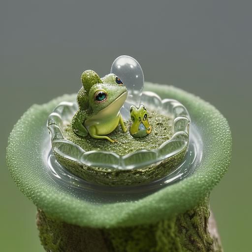High-Resolution Macro Photography of a Small Frog in a Glass...