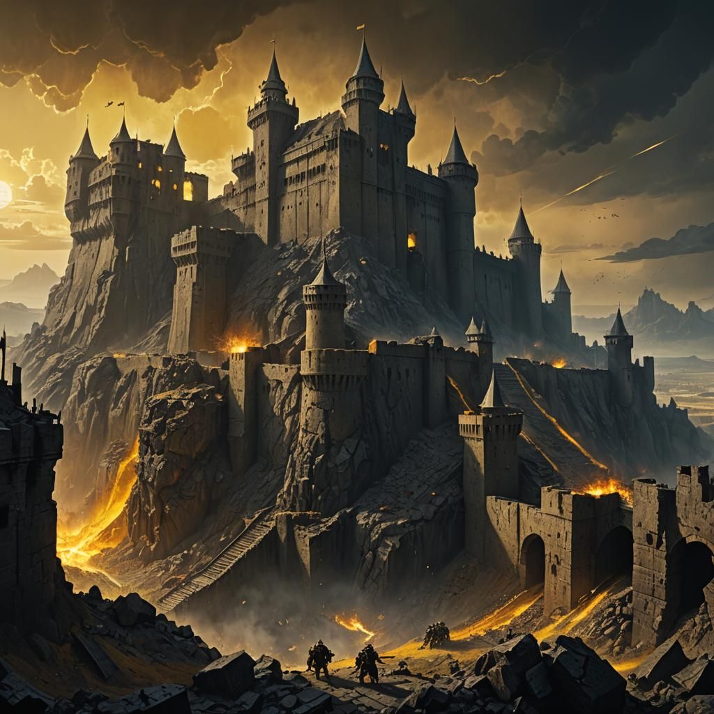 Dark Imperial Fortress Under Siege in Grimdark Landscape