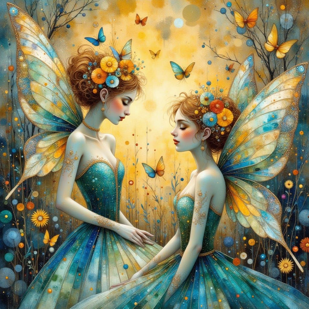 Fairies Sharing Secrets in Dreamlike Vintage Style