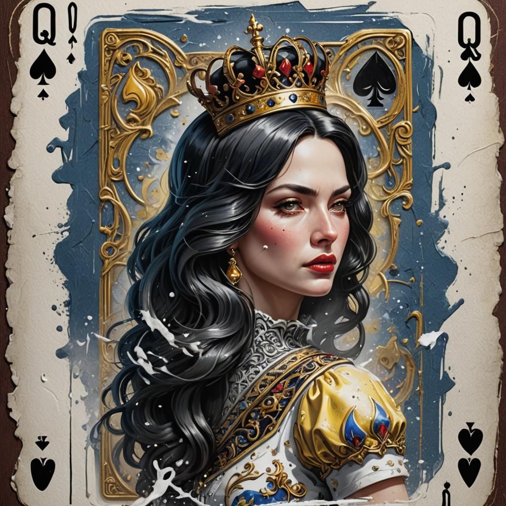 Hyperrealistic Playing Card Queen of Spades as Snow White's....