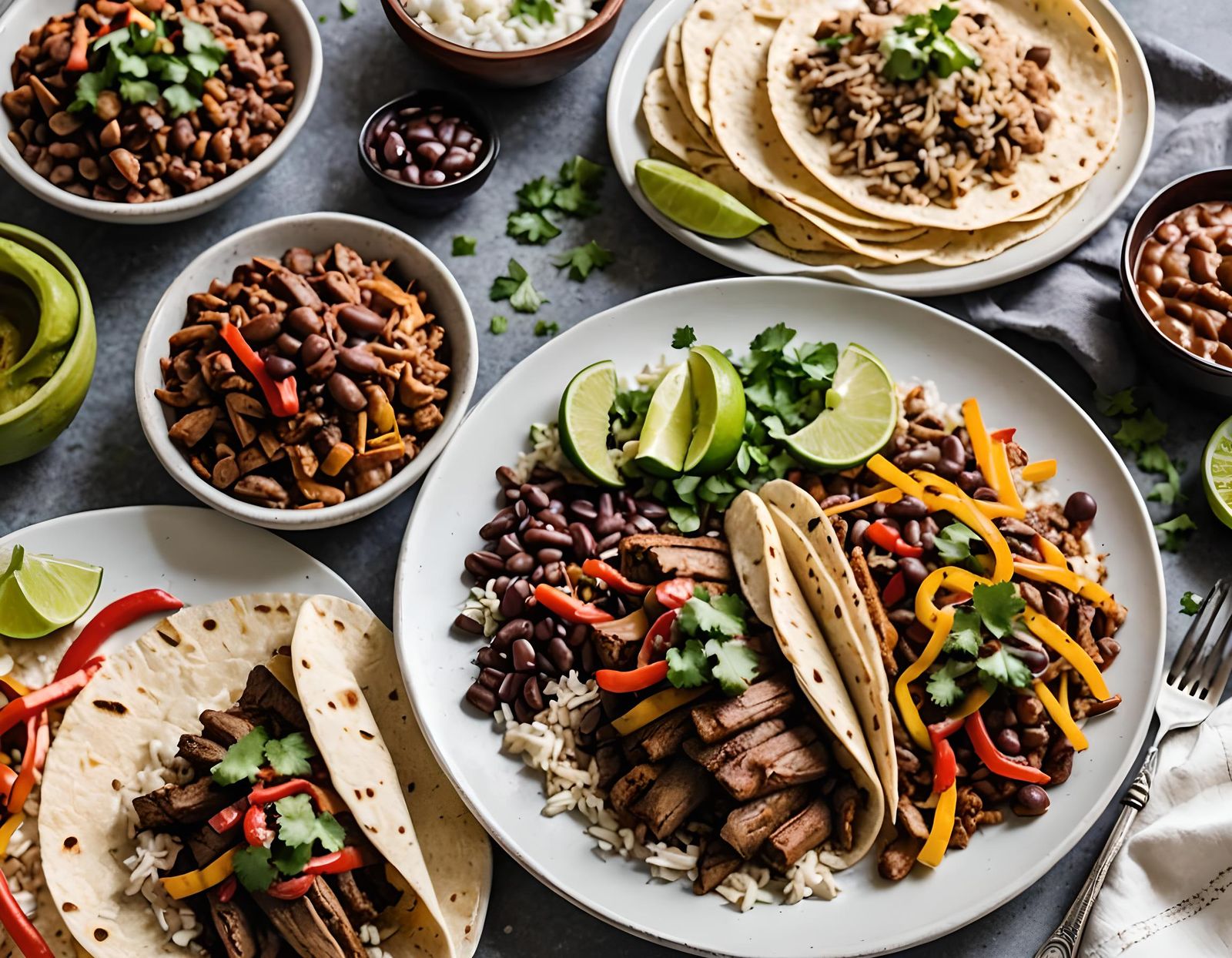 Mexican Fajitas on White Plate with Rich Pollo Con Mole