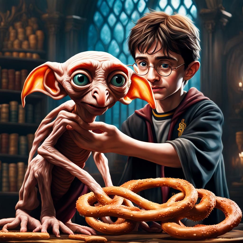 Harry Potter Holds Dobby in a Twisted Pretzel World