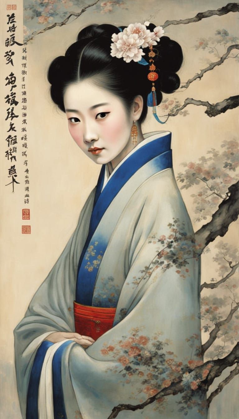 Qing Dynasty Noblewoman in Forbidden City Courtyard