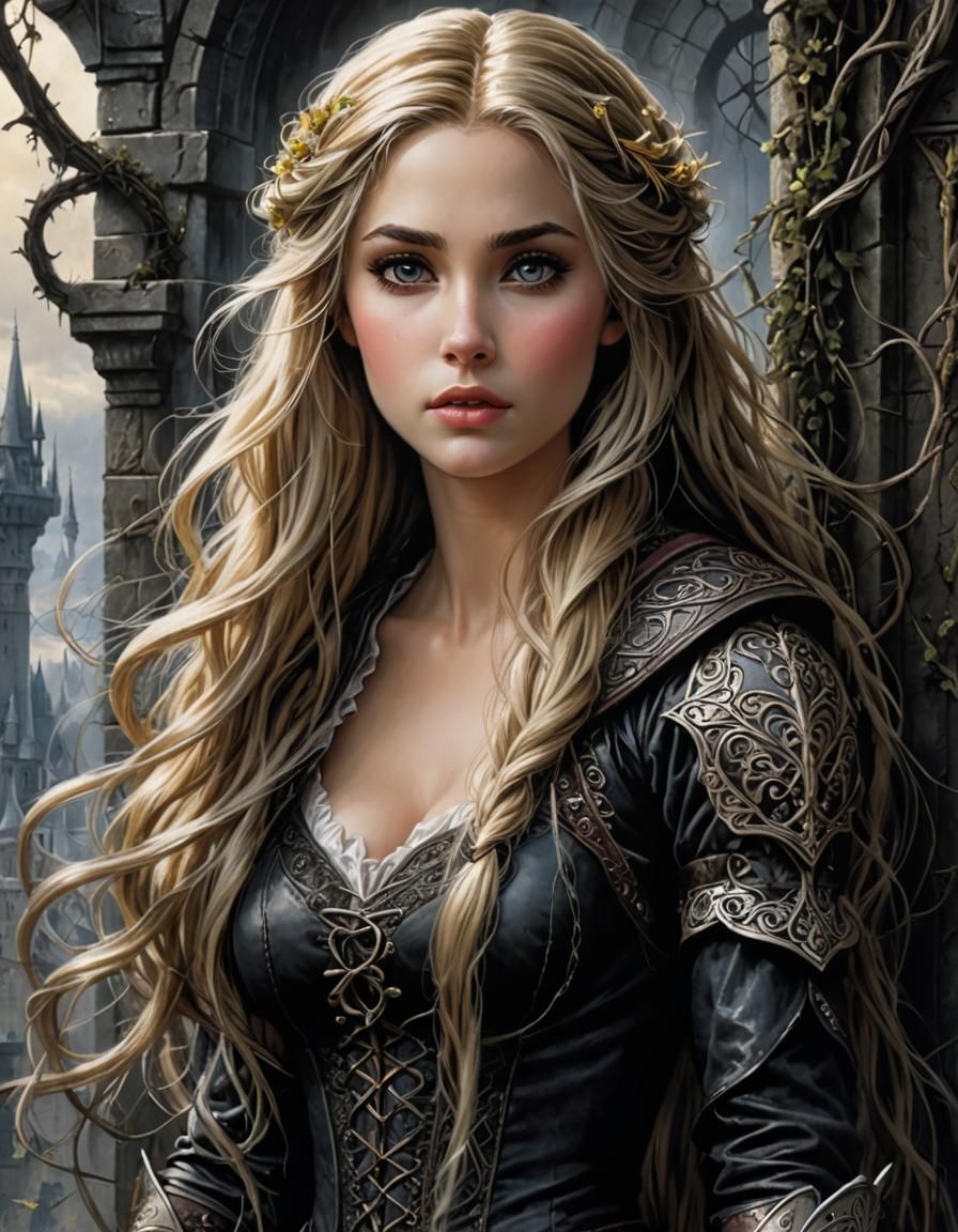 Gothic Fairytale Maiden in Dark, Thorny Surroundings