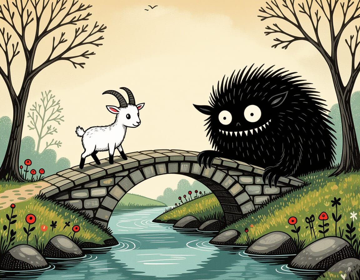 Eerie Goat and Monster Storybook Illustration