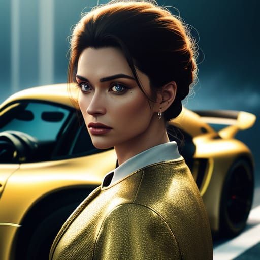 Woman Next to Porsche in Golden Hour Cinematic Style