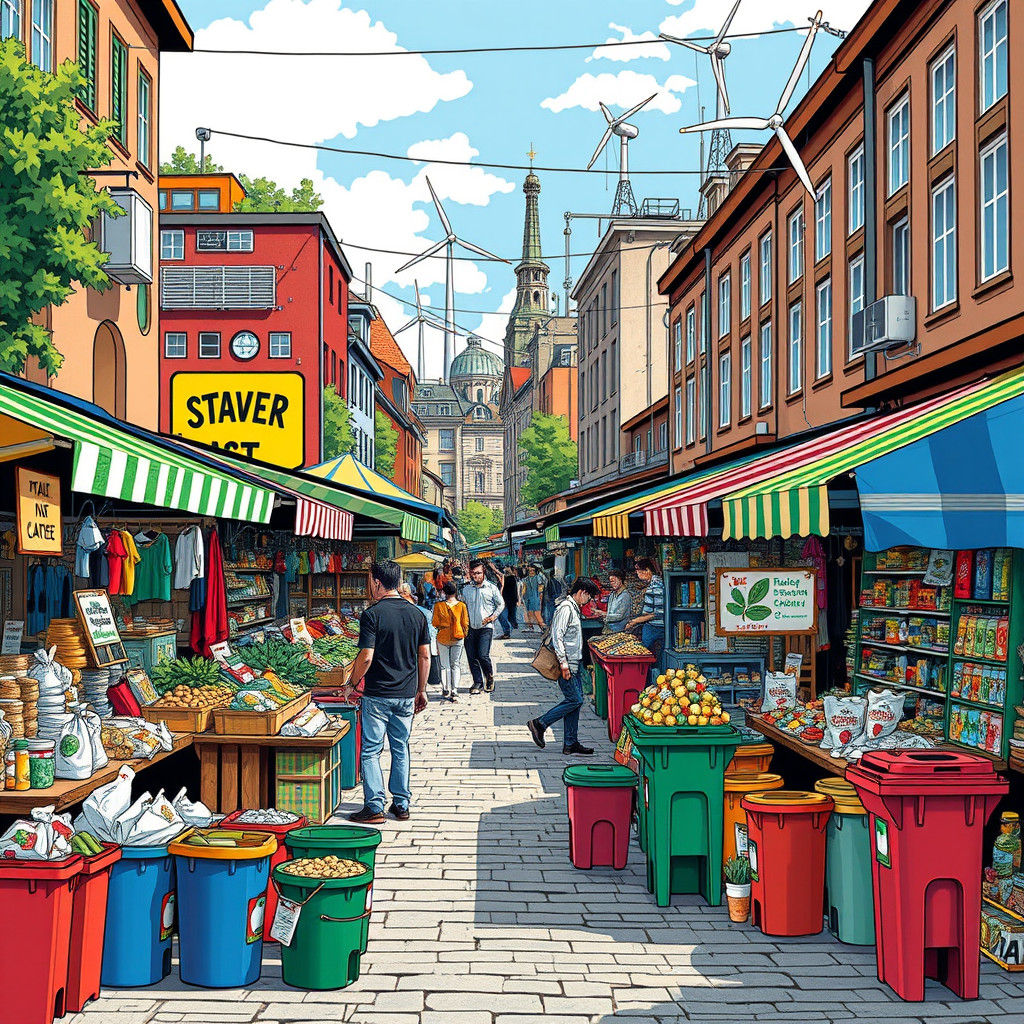 Eco-Friendly Street Market in Vibrant Colors