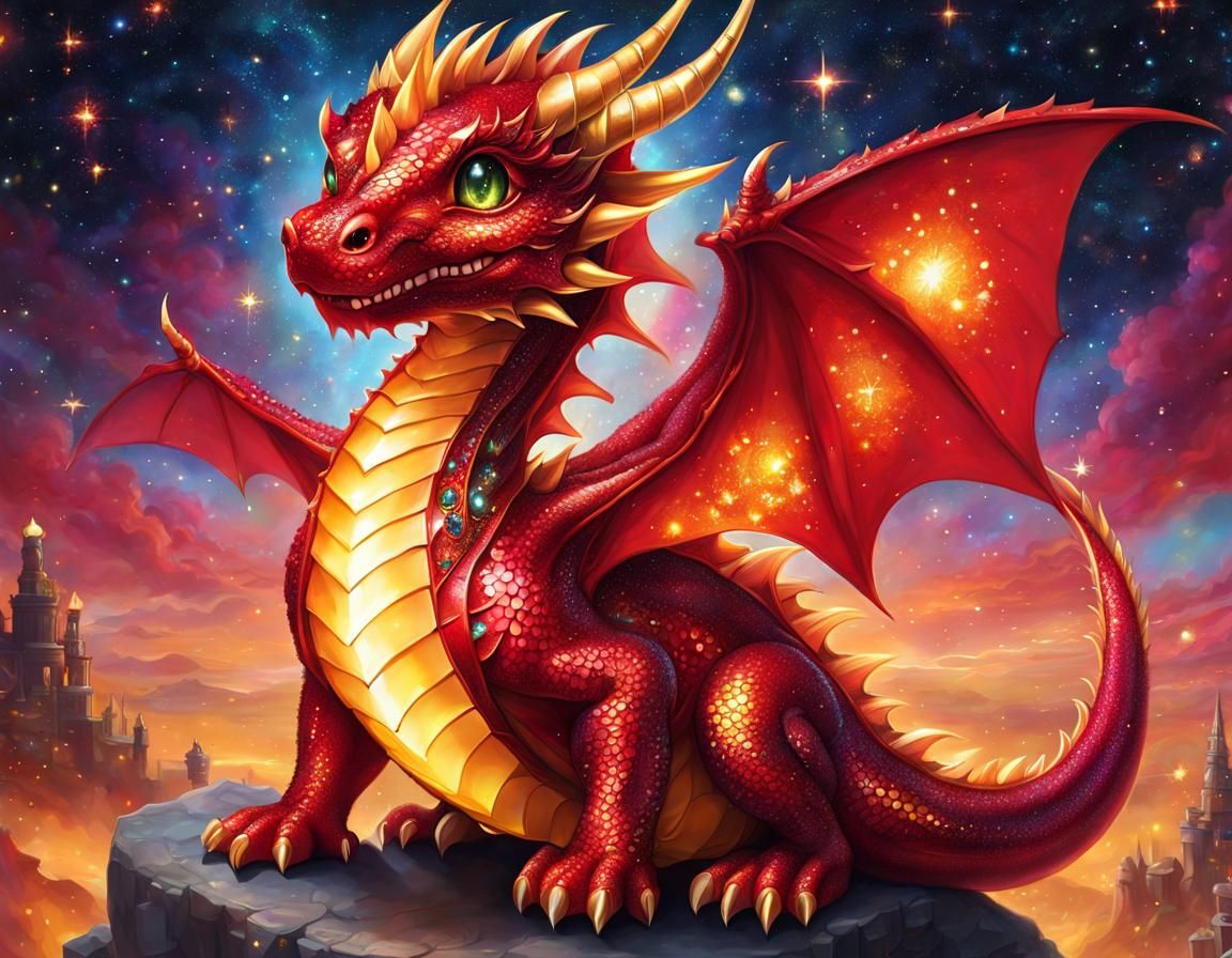 Chibi Ruby Dragon in Aetherpunk Fantasy