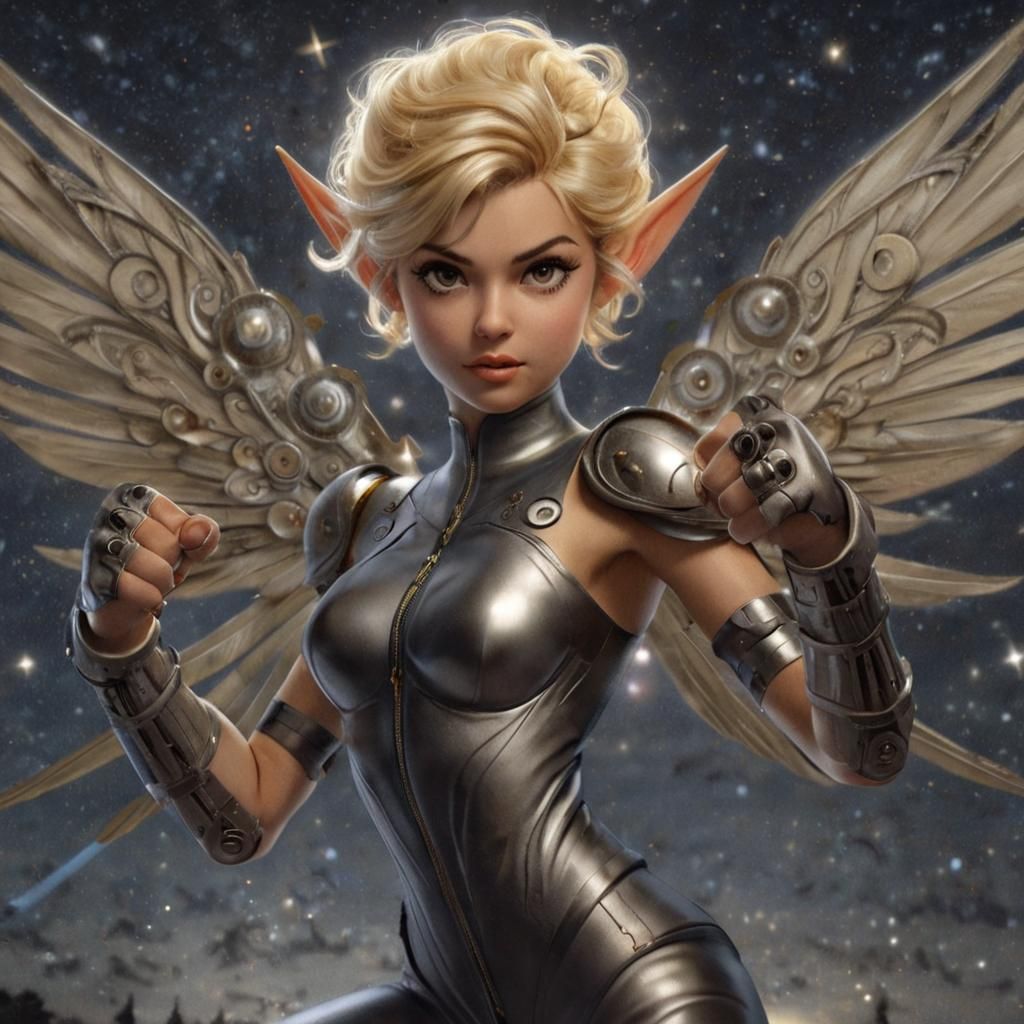 24 year old female pixie , Her blonde bouffant hair styled i...