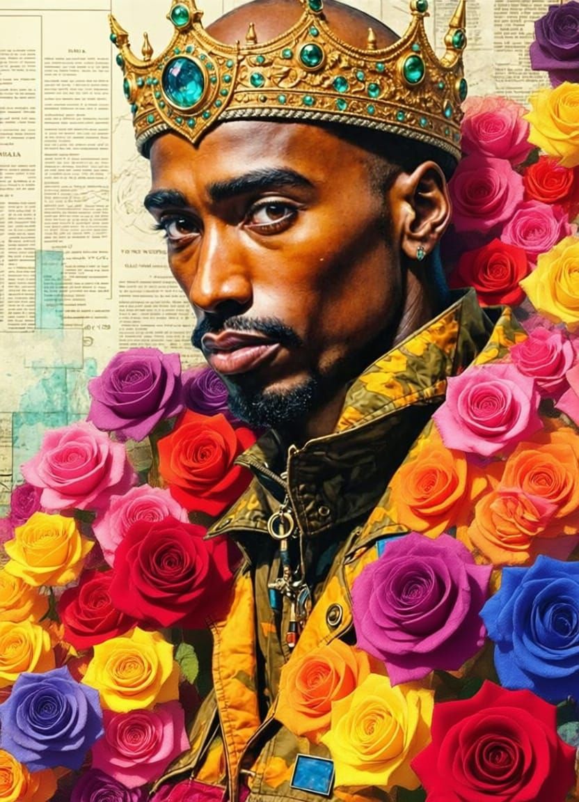 Tupac Shakur Royal Tribute in Mixed Media Style