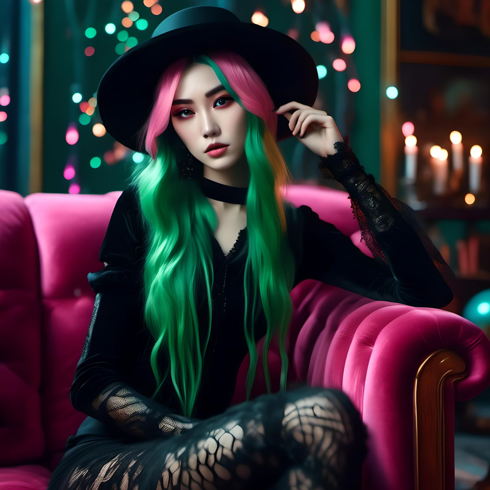 Goth Girl in Moody Synthwave Scene