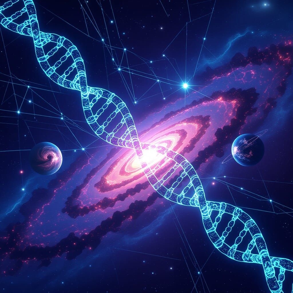 Futuristic Science Book Cover: Neural Networks and Galaxies