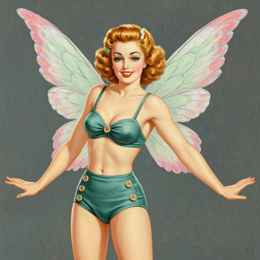 Playful Fairy in 1950s Bikini, Impasto Painting