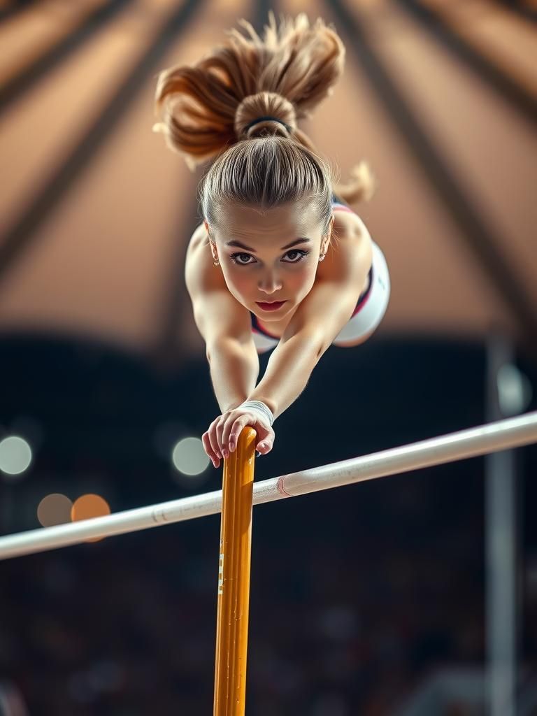 Athlete in Mid-Pole Vault, Blurred Background