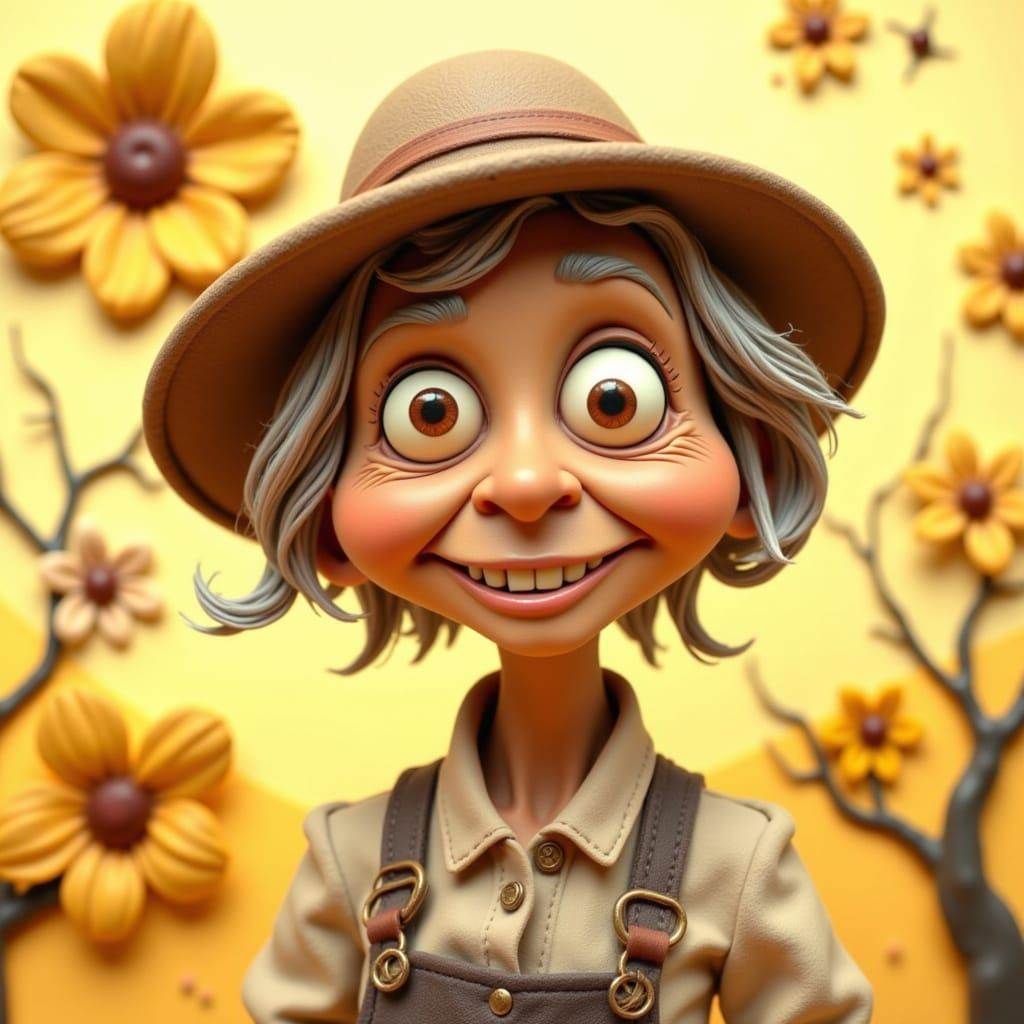 Claymation Cartoon Portrait of a Kind Elderly Woman