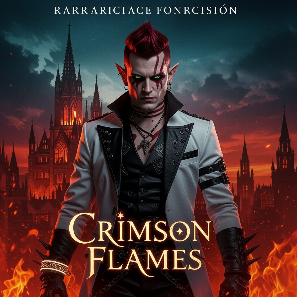 Crimson Flames: Dark Fantasy Movie Poster with Red-Skinned S...