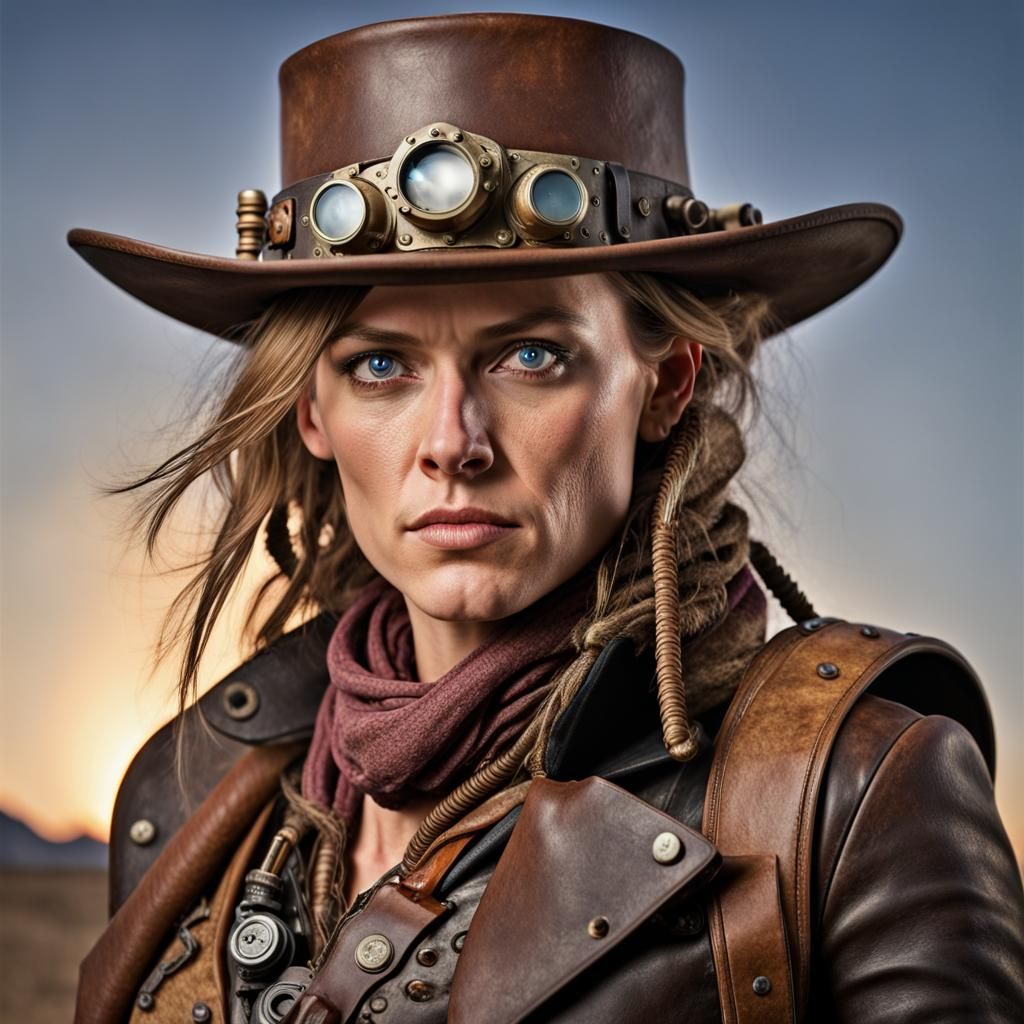 Steampunk Bounty Hunter Portrait in AtomPunk Style