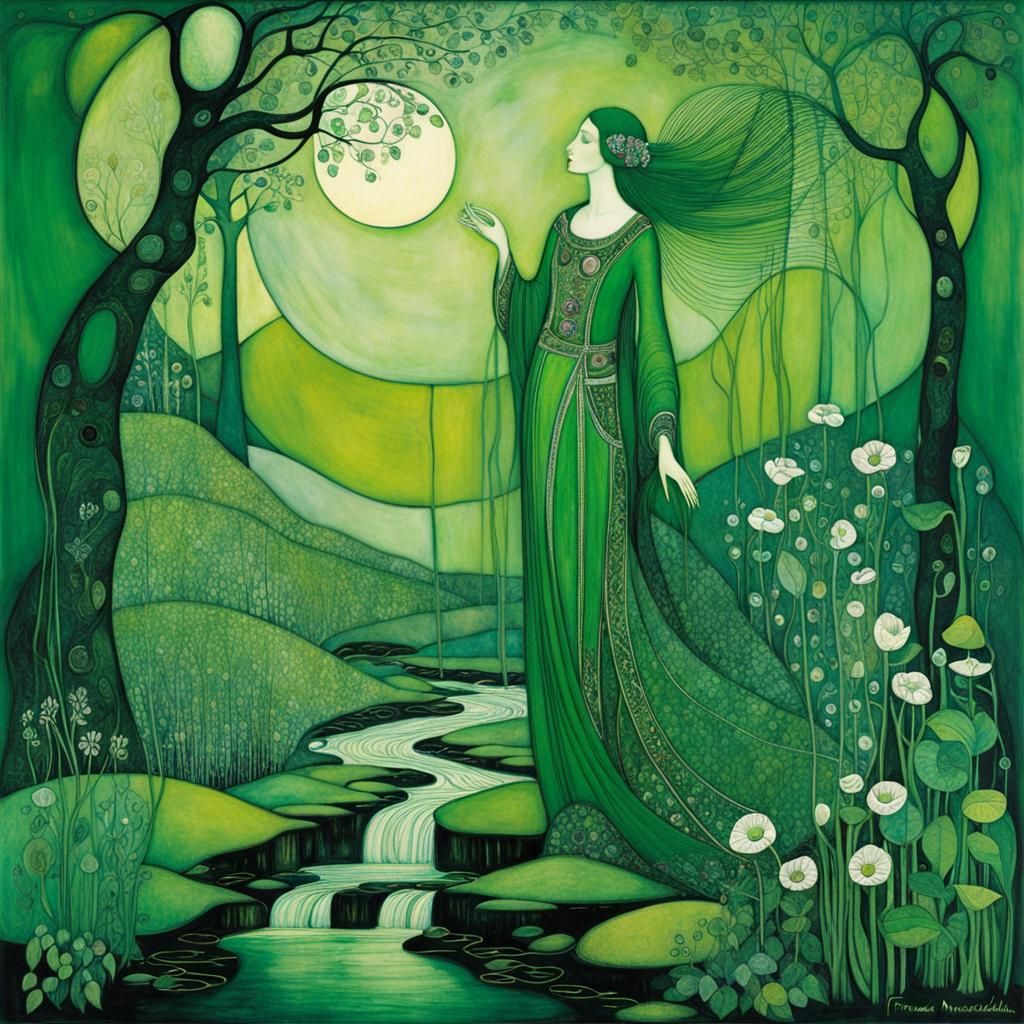 Vibrant Green Elegance in Intricately Detailed Art