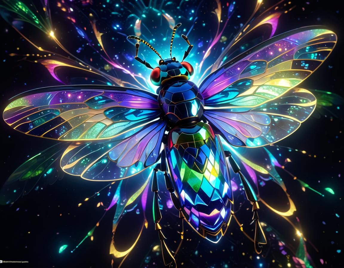 Holographic Winged Insect in Cosmic Bloom