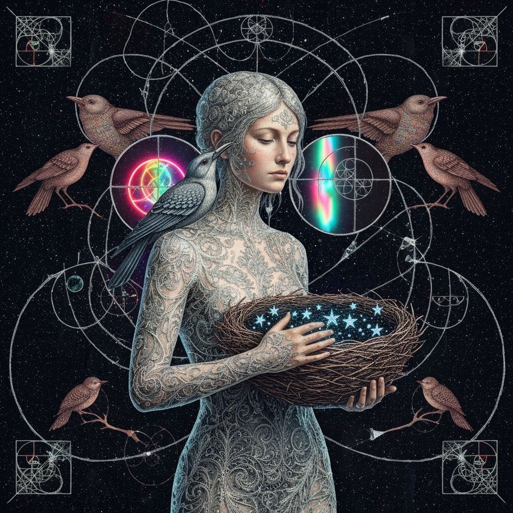 Woman Embodies Nature and Cosmos in Surreal Collage