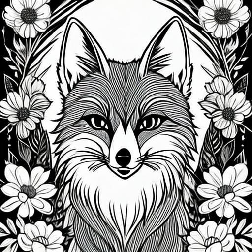 Whimsical Fox Coloring Page in Vibrant Line Art Style