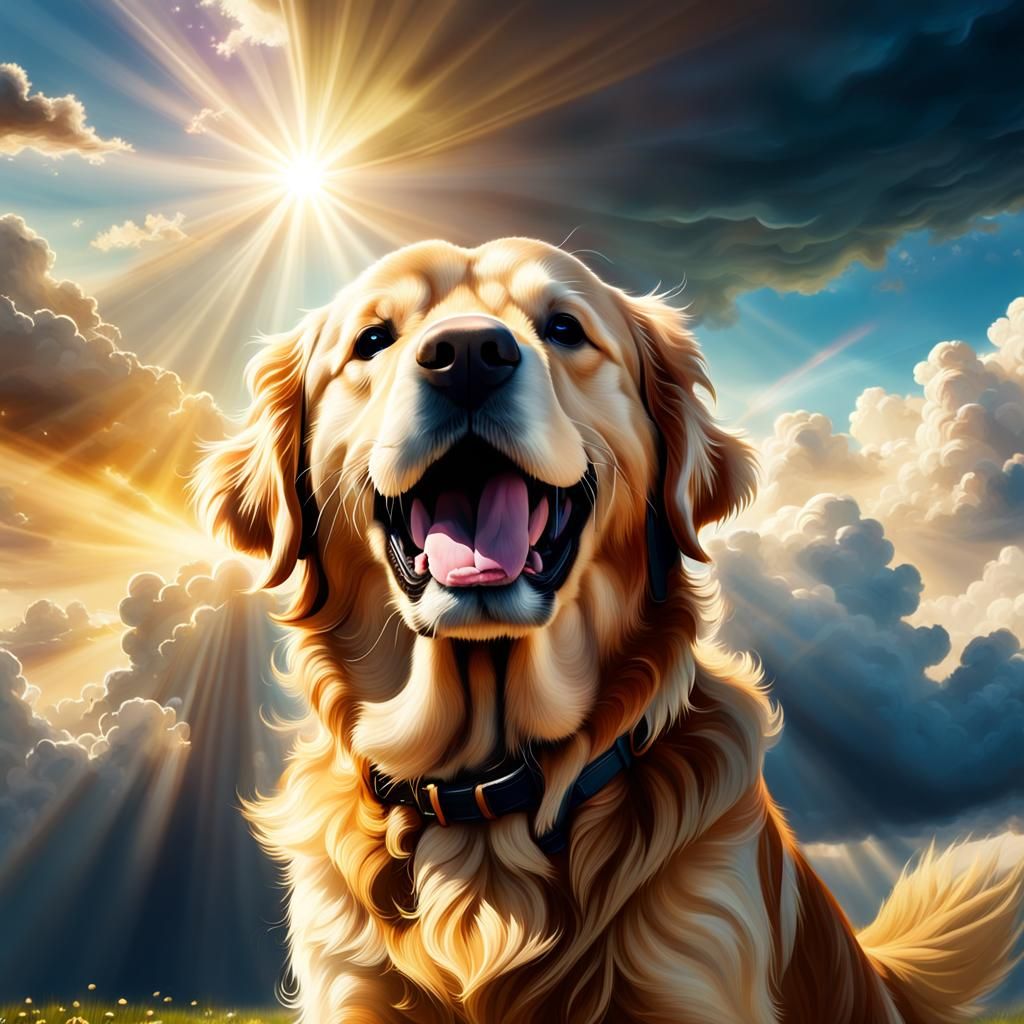 Epic Golden Retriever in Heavenly Clouds