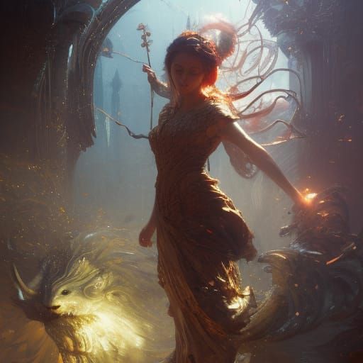 Aslan and Jadis Battle in Narnia: Oil Painting