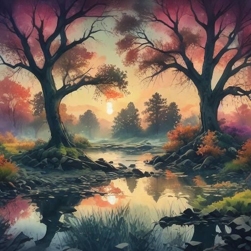 Majestic Tree Illuminated by Soft Golden Light at Dusk