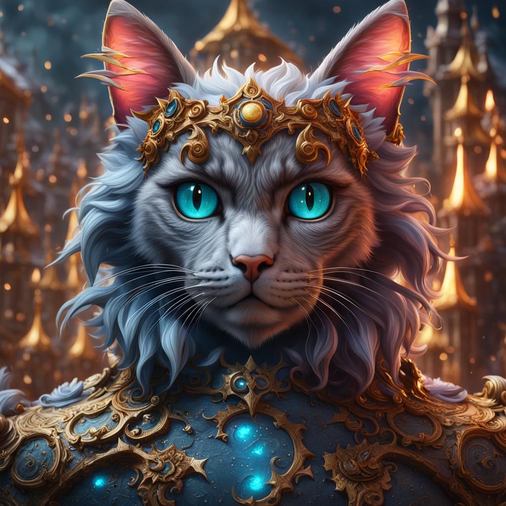 Enchanted Feline Realm in Vibrant Fantasy Style