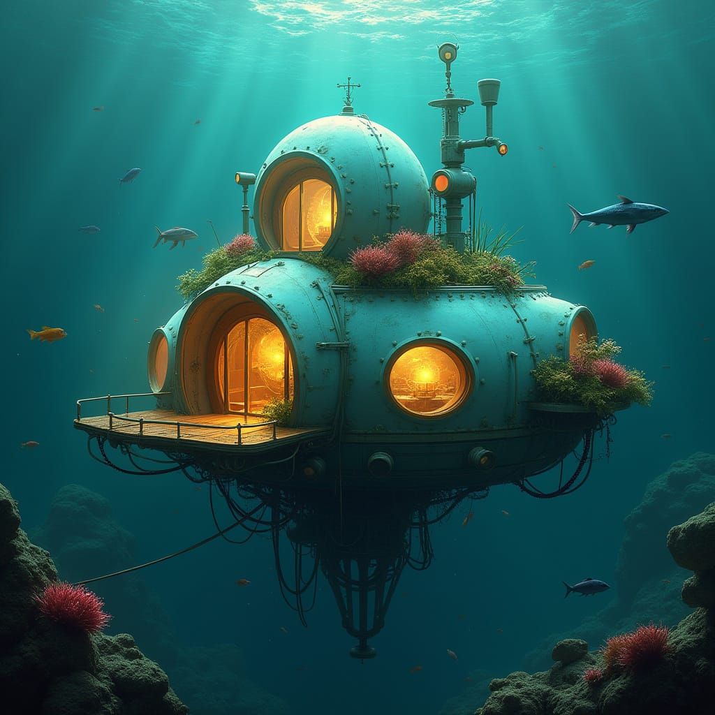 Futuristic Underwater Birdhouse Research Station