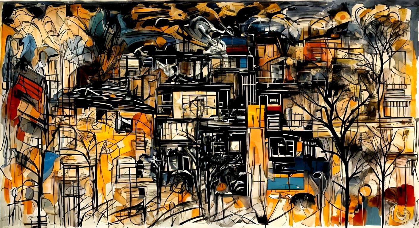 Surreal Liminal Space in Dreamlike Ink Drawing