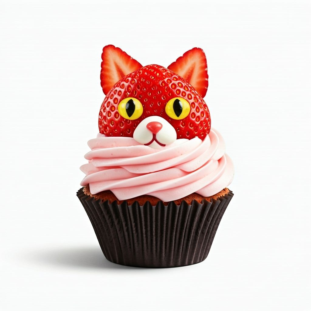 Cute Cat Formed From a Strawberry Cupcake