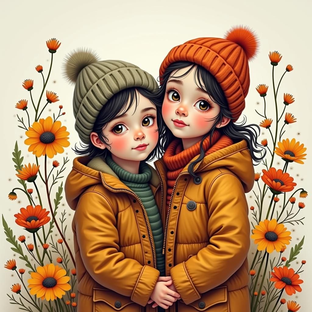 Autumn Wildflower Tapestry with Siblings