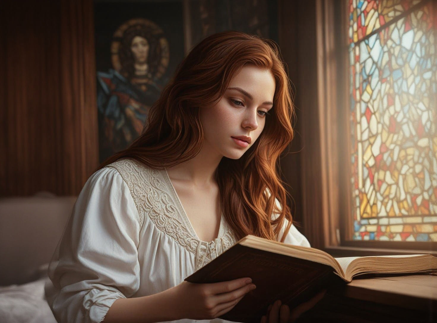 Young Woman Reading in Ethereal Light, Painterly Style